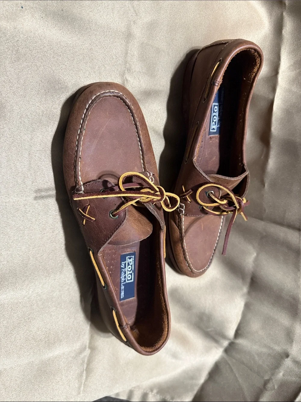 Polo by Ralph Lauren Brown Leather Shoes with Yellow Accent Laces size 11
